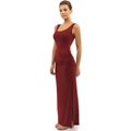 Details der seitlichen Raffung und des hohen Schlitzes am weinroten Maxikleid - S / Burgunderrot