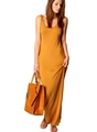 Slim fit sleeveless ginger yellow knitted maxi dress with round neck for summer leisure - S / Yellow