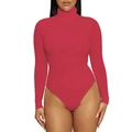 Detalle del body rojo de manga larga con cuello alto y diseño ajustado de corte alto - S / Rojo