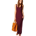 Burgundy sleeveless bodycon maxi dress in wine red color with elegant scoop neckline - S / Burgundy