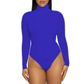 Detail of royal blue high neck bodysuit with long sleeves and slim fit silhouette - Blue