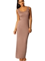 Slim fit sleeveless maxi dress in mocha brown made of high elastic smooth fabric - S / Apricot