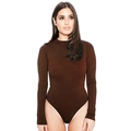 Deep brown long sleeve bodysuit with crew neck and slim fit silhouette - Brown