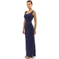Robe longue bleu marine sans manches avec fronces latérales et fente haute sexy - Bleu foncé