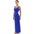 Robe longue bleu roi sans manches pour femme avec fente latérale et détails froncés - Bleu
