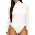 Bodysuit blanco de cuello alto y manga larga para mujer en estilo minimalista ajustado - S / Blanco