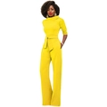 Modischer leuchtend gelber Jumpsuit mit hoher Taille, weitem Bein und halben Ärmeln - S / Gelb