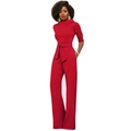 Eleganter Damen-Jumpsuit mit weitem Bein in hellem Rot und Bindegürtel-Schleife - S / Rot