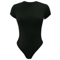 Classic slim fit short sleeve crew neck bodysuit for women in solid black - Black