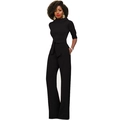 Eleganter schwarzer Jumpsuit mit weitem Bein, Umlegekragen und Gürtel für Damen - S / Schwarz