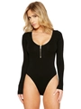 Long sleeve black bodysuit with scoop neck and front zipper detail in a slim fit style - S / Black