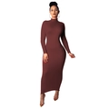 Chic chocolate brown turtleneck long sleeve bodycon maxi dress for women - S / Burgundy