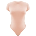 Slim fit short sleeve crew neck bodysuit for women in a soft pale pink finish - Pink