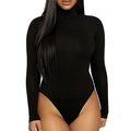 Slim fit black turtleneck long sleeve bodysuit for women with high stretch fabric - Black