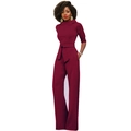 Elegante tuta bordeaux a maniche lunghe con gamba larga e cintura coordinata da donna - S / Borgogna