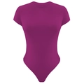 Slim fit dark purple short sleeve bodysuit for women with a classic round neck - Rose Red