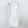 Detailed view of the white ribbed texture and bodycon fit on sleeveless mini dress - S / White