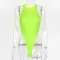 Détail du body côtelé vert néon avec coupe haute aux jambes et texture d'encolure ronde - L / Vert