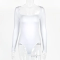 Front view of a white long sleeve square neck bodysuit with smooth fitted fabric texture - S / White