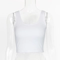 Close-up of the ribbed knit texture and wide neckline on this white summer crop top - S / Standard / White