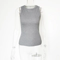 Detail of grey ribbed knit sleeveless tank top with round neck on invisible mannequin - S / Gray