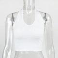 White ribbed halter neck crop top for women in slim fit minimalist summer style - S / White