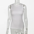 Women's slim fit white ribbed knit tank top with a classic round neck and sleeveless cut - S / White