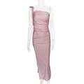 Rosa One-Shoulder-Midi-Kleid mit Raffungen und Schleifen-Detail für Damen - S / Rosa