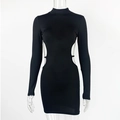 Vestido corto negro ajustado de manga larga con detalles recortados en la cintura - M / Negro