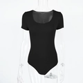 Close-up of black U-neck bodysuit featuring high-quality ribbed fabric and slim fit - S / Black