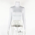 Detail of white high-neck long sleeve crop top with slim fit and elastic fabric texture - S / White