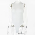 Detail showing white ribbed knit fabric texture of the sleeveless mock neck bodysuit - S / White