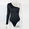 Body nero sexy monospalla a maniche lunghe con un tessuto elastico e aderente - S / Nero
