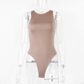 Detail of mauve sleeveless bodysuit showing high-cut leg and smooth elastic fabric - S / Coffee