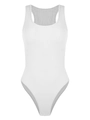 Dettaglio ravvicinato della trama in maglia a costine bianca di un bodysuit senza maniche - S / Bianco
