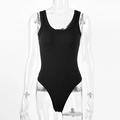 Detailed close-up of black ribbed bodysuit featuring a slim fit and round neckline design - S / Black