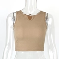Detailed close-up of khaki ribbed knit crop top with a stylish V-notch neckline - S / Apricot