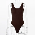 Close-up of dark brown ribbed bodysuit fabric with round neck and sleeveless cut - S / Coffee