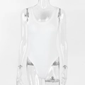 Detail of white ribbed knit fabric on a slim fit sleeveless bodysuit for women - S / Off White