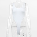 Detail of white ribbed cotton bodysuit with high-cut leg and seamless tank top design - S / White