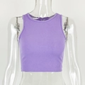 Detail of purple cotton ribbed knit texture and stitching on a slim-fit crop tank top - M / Purple