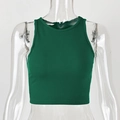 Detail of dark green ribbed knit fabric on a slim fit cropped tank top for women - S / Green