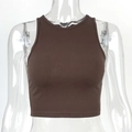 Detailed view of dark brown ribbed knit fabric on a slim fit cropped tank top - S / Coffee