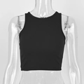 Detailed view of black cotton ribbed fabric texture on a slim fit cropped tank top - S / Black