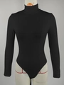 Detail of black ribbed long-sleeve bodysuit showing high neck and knit texture - S / Black