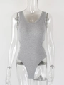 Detail showing the gray ribbed fabric texture and side waist cut-out of the bodysuit - S / Gray