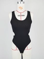 Slim fit black ribbed bodysuit with U-neck and side waist cut-outs for women - S / Black