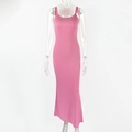 Detail of pink ribbed knit texture on a slim fit sleeveless maxi dress for women - S / Pink