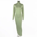 Ghost mannequin view of olive green turtleneck long sleeve bodycon maxi dress - S / Green