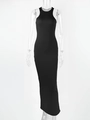Detailed close-up of high-elasticity ribbed knit fabric on a black bodycon maxi dress - S / Regular Style / Black